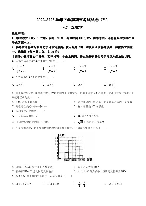 河南省漯河市舞阳县2022-2023学年七年级下学期期末数学试题(含答案)