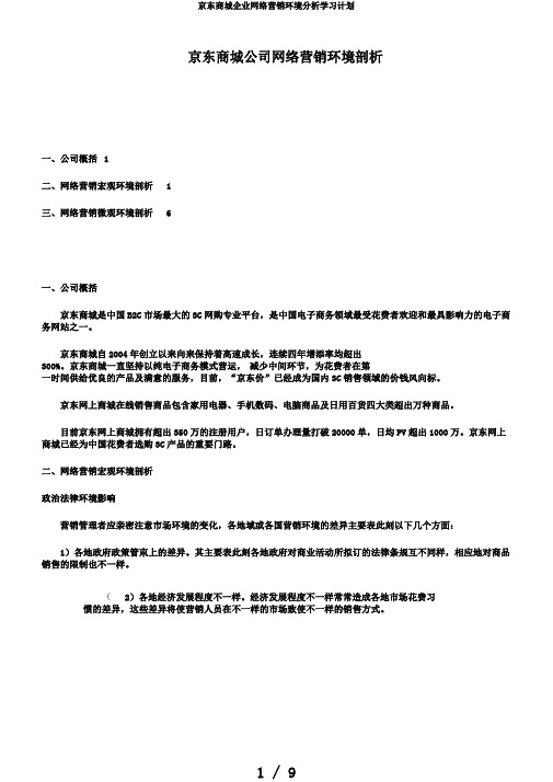 京东商城企业网络营销环境分析学习计划