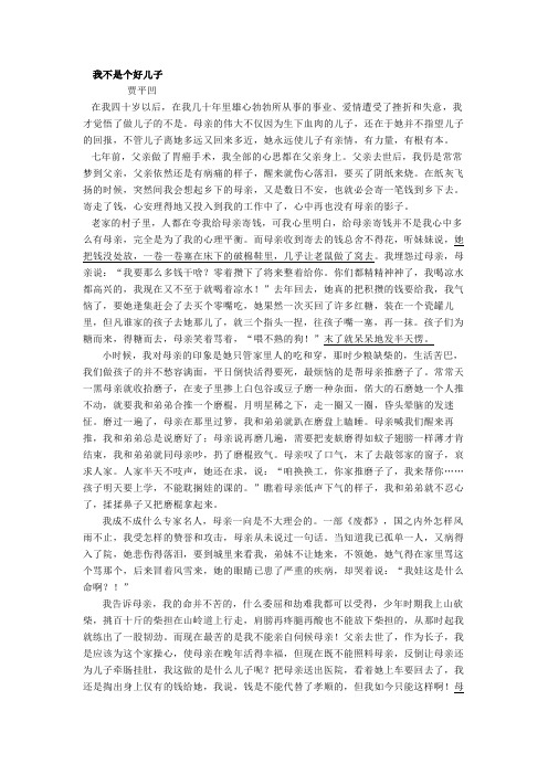 贾平凹《我不是个好儿子 》阅读练习及答案