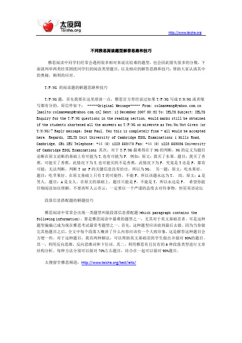 不同雅思阅读题型解答思路和技巧