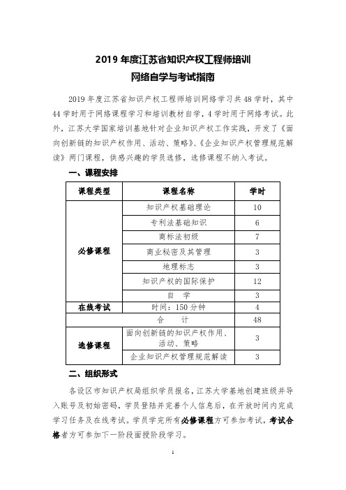 2019年度江苏省知识产权工程师培训网络自学与考试指南