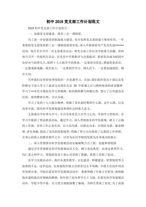 最新-初中2019党支部工作计划范文 精品