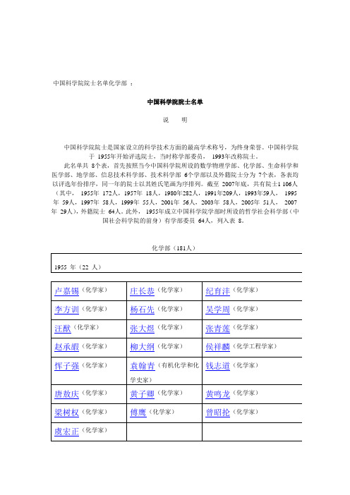 中国科学院院士名单化学部