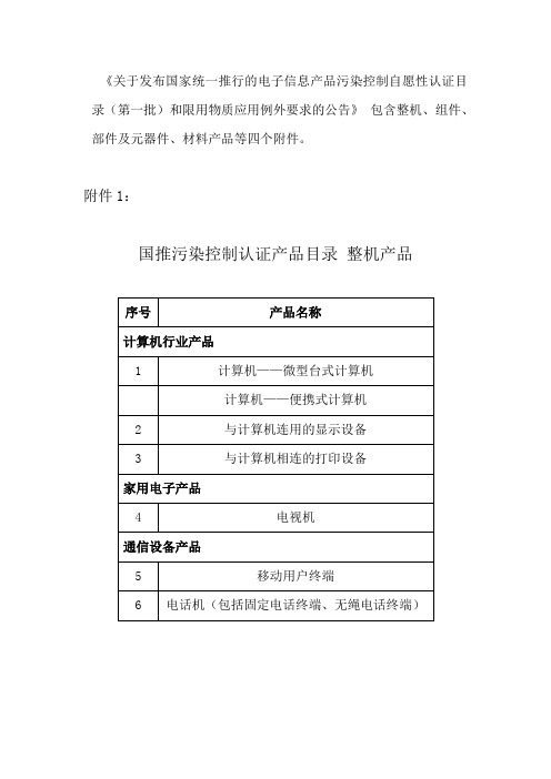 《关于发布家统一推行的电子信息产品污染控制自愿性认证