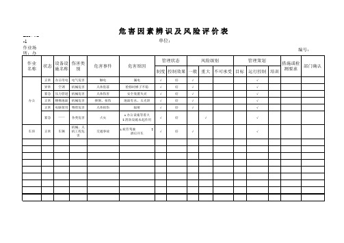 危害因素辨识及风险评价表