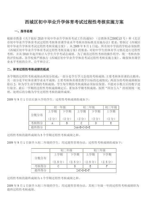 北京市初中毕业升学体育考试过程性考核实施方案