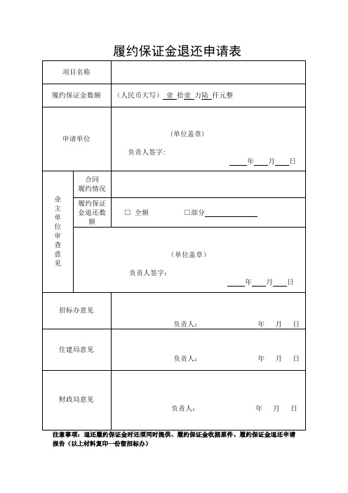 履约保证金退还申请表
