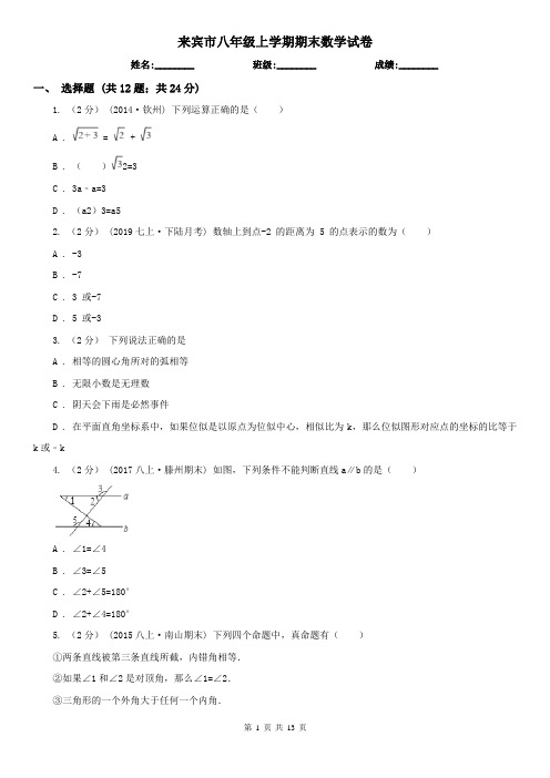 来宾市八年级上学期期末数学试卷