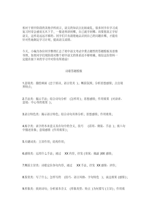 初中语文考试重点题型答题模板+思维导图全汇总!