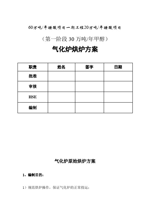 气化炉烘炉方案