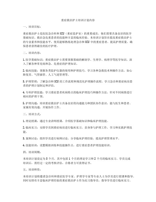 重症救治护士培训计划内容