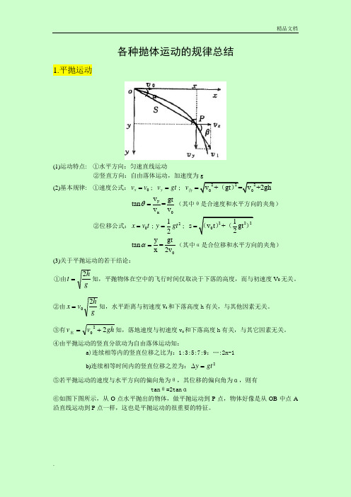 抛体运动公式