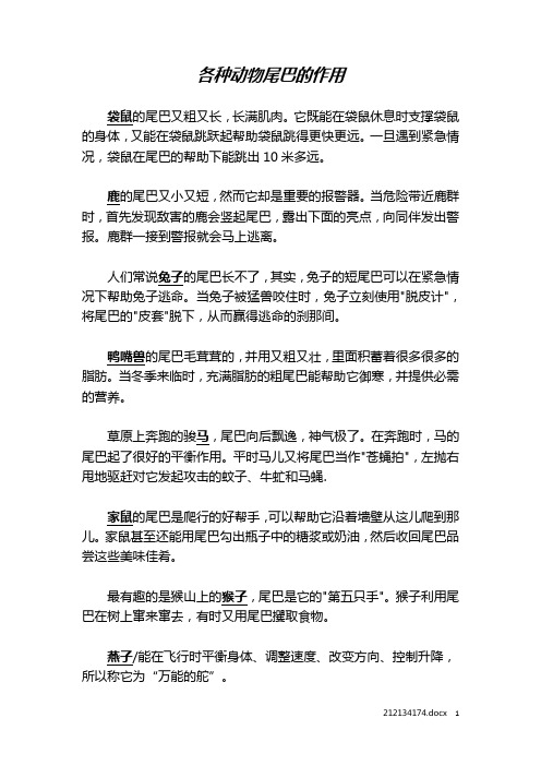 (一年级)动物尾巴的作用