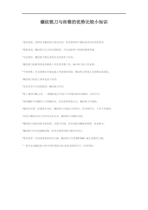 螺纹铣刀与丝锥的优势比较小知识