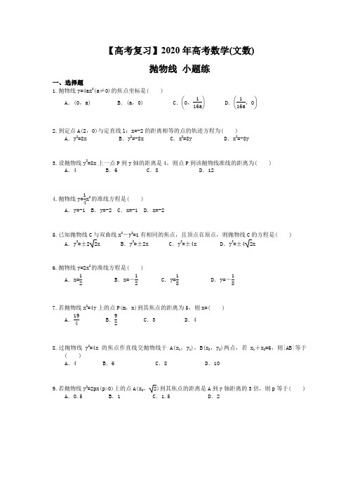 【高考复习】2020年高考数学(文数) 抛物线 小题练(含答案解析)
