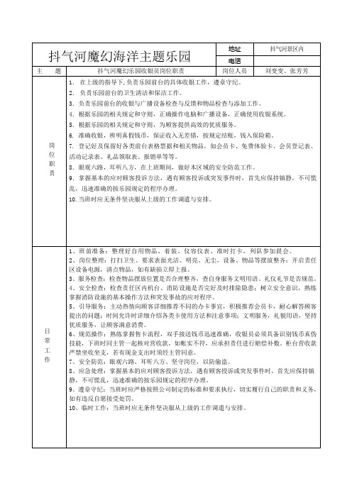 乐园收银员岗位职责