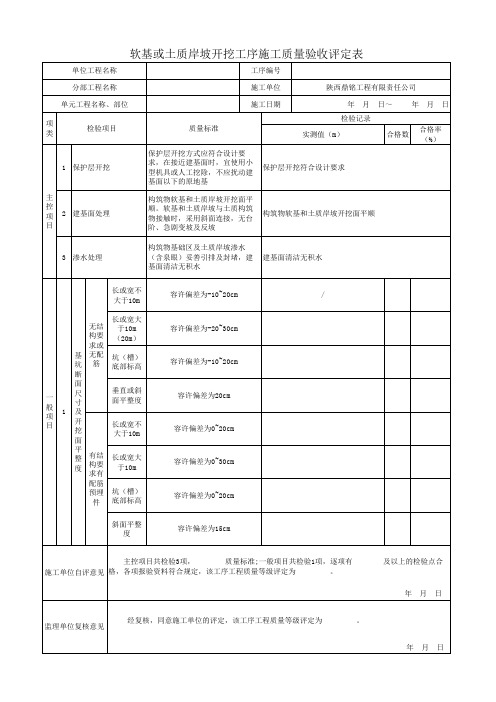 软基或土质岸坡开挖工序施工质量验收评定表