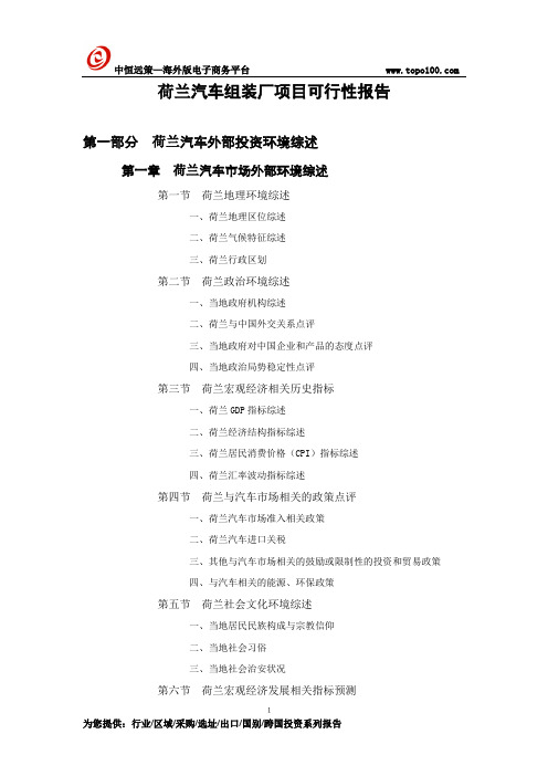 荷兰汽车组装厂项目可行性报告