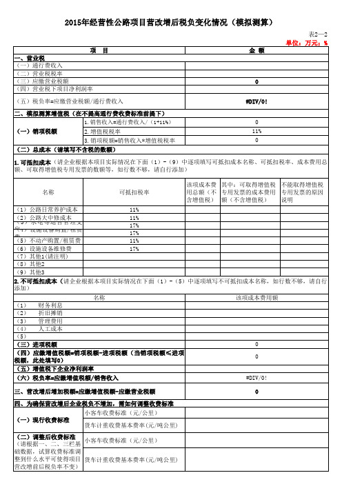 已运营经营性一级、二级公路营改增后税负变化情况测算