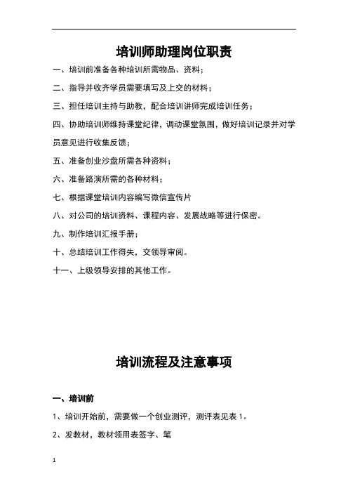 培训师助理岗位职责
