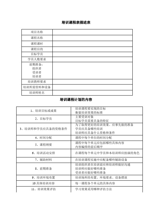 培训课程表描述表