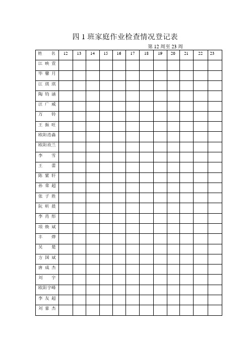 四1班家庭作业检查情况登记表