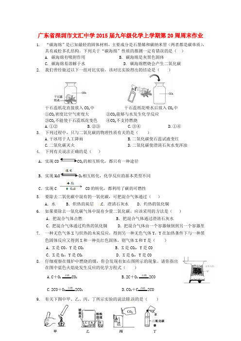广东省深圳市文汇中学九年级化学上学期第20周周末作业(无答案) 新人教版
