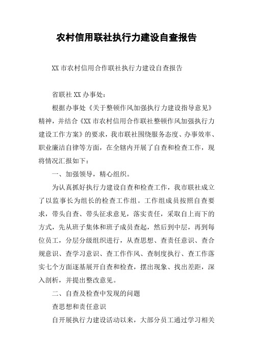 农村信用联社执行力建设自查报告