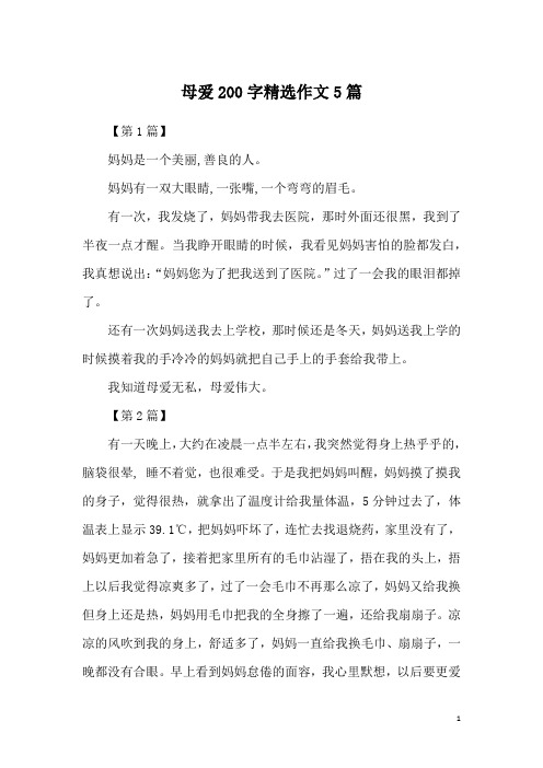 母爱200字精选作文5篇