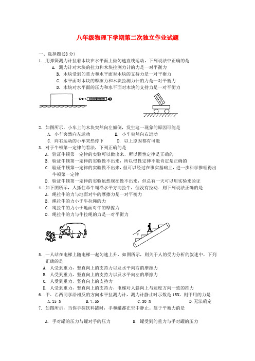 江苏省靖江市靖城中学八年级物理下学期第二次独立作业试题(无答案) 苏科版