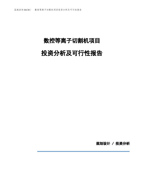 数控等离子切割机项目投资分析及可行性报告