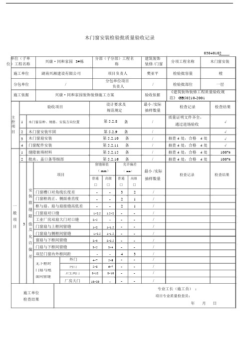 木门窗安装检验批质量验收记录.doc