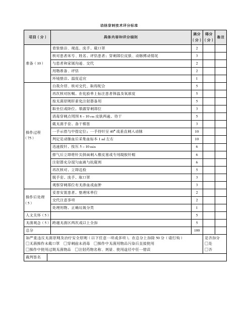 动脉穿刺技术评分标准