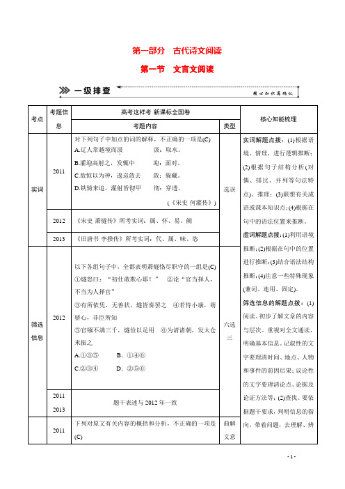 高考语文二轮 三级排查大提分 第一节 文言文阅读