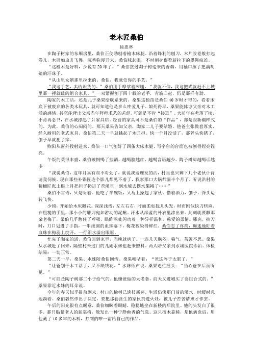 老木匠桑伯(2018浙江杭州中考语文记叙文阅读)