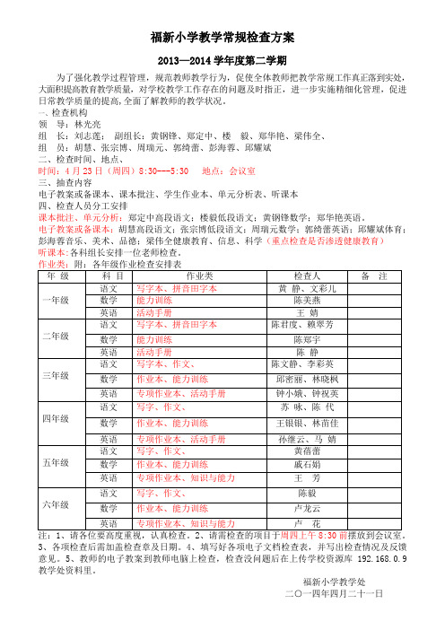 13--14第二学期教学常规检查方案(1)