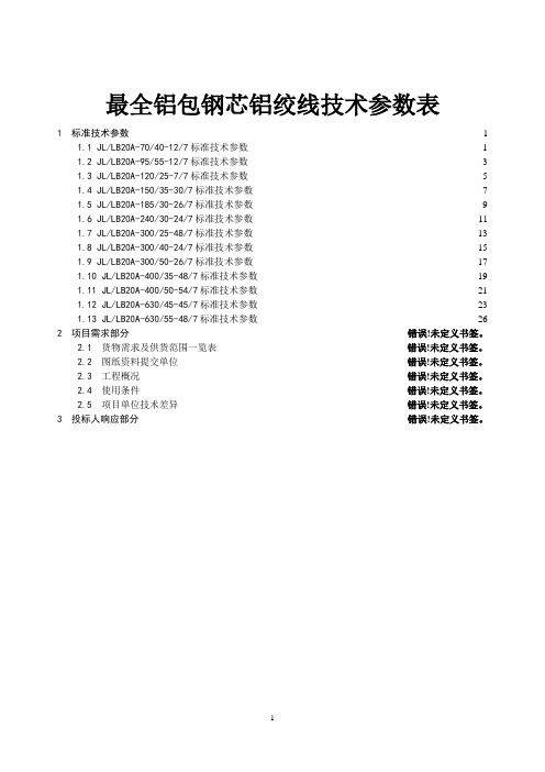 铝包钢芯铝绞线技术参数表 JLLB