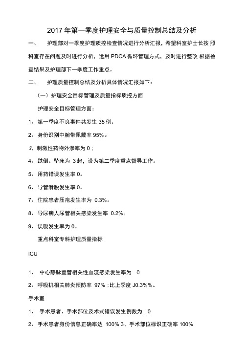 第一季度护理质控总结及分析