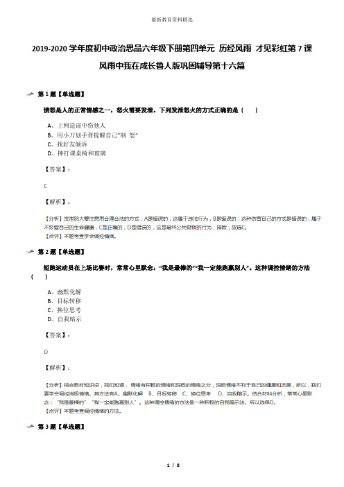 2019-2020学年度初中政治思品六年级下册第四单元 历经风雨 才见彩虹第7课 风雨中我在成长鲁人版巩固辅导第