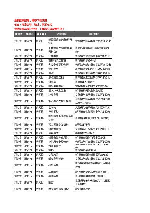 新版河北省邢台市新河县美容美发企业公司商家户名录单联系方式地址大全58家