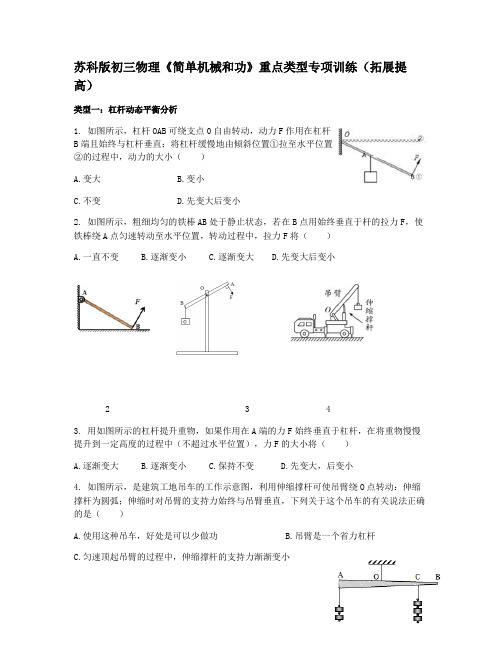 苏科版九年级上册物理《简单机械和功》重点类型专项训练(拓展提高)有答案