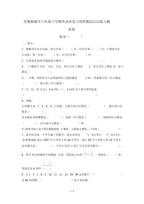 苏教版数学六年级下学期毕业班复习资料数的认识练习测试卷.docx