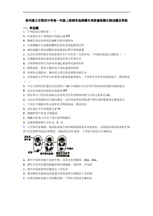 贵州遵义市第四中学高一年级上册期末选择题专项质量检测生物试题及答案