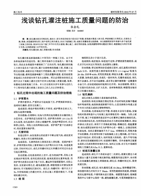浅谈钻孔灌注桩施工质量问题的防治