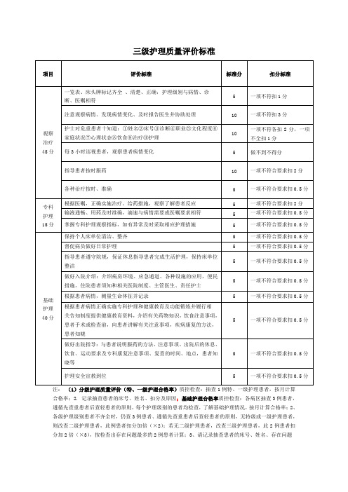 三级护理质量评价标准