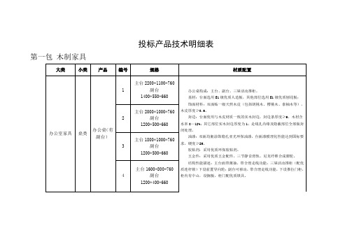 投标产品技术明细表
