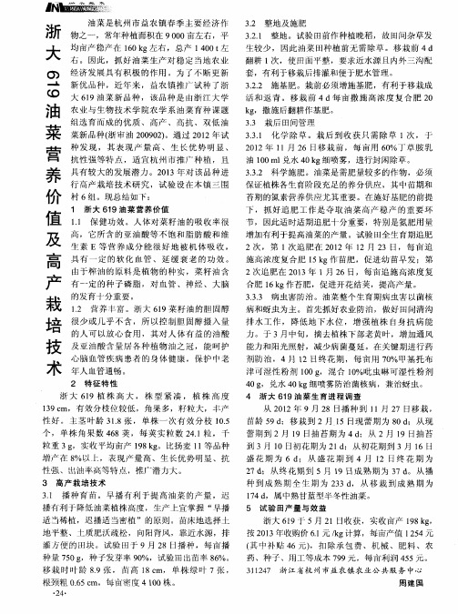 浙大619油菜营养价值及高产栽培技术