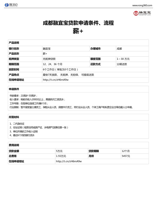 《薪+》成都融宜宝-无抵押贷款-申请条件、材料、流程、利率