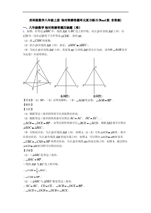 苏科版数学八年级上册 轴对称解答题单元复习练习(Word版 含答案)