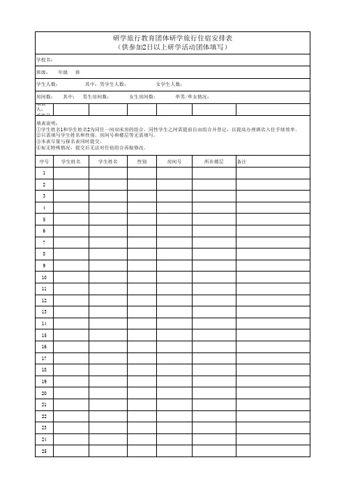 研学旅行分房表
